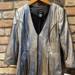 doncaster distressed pewter metallic leather deep v blazer jacket new nwt 8
